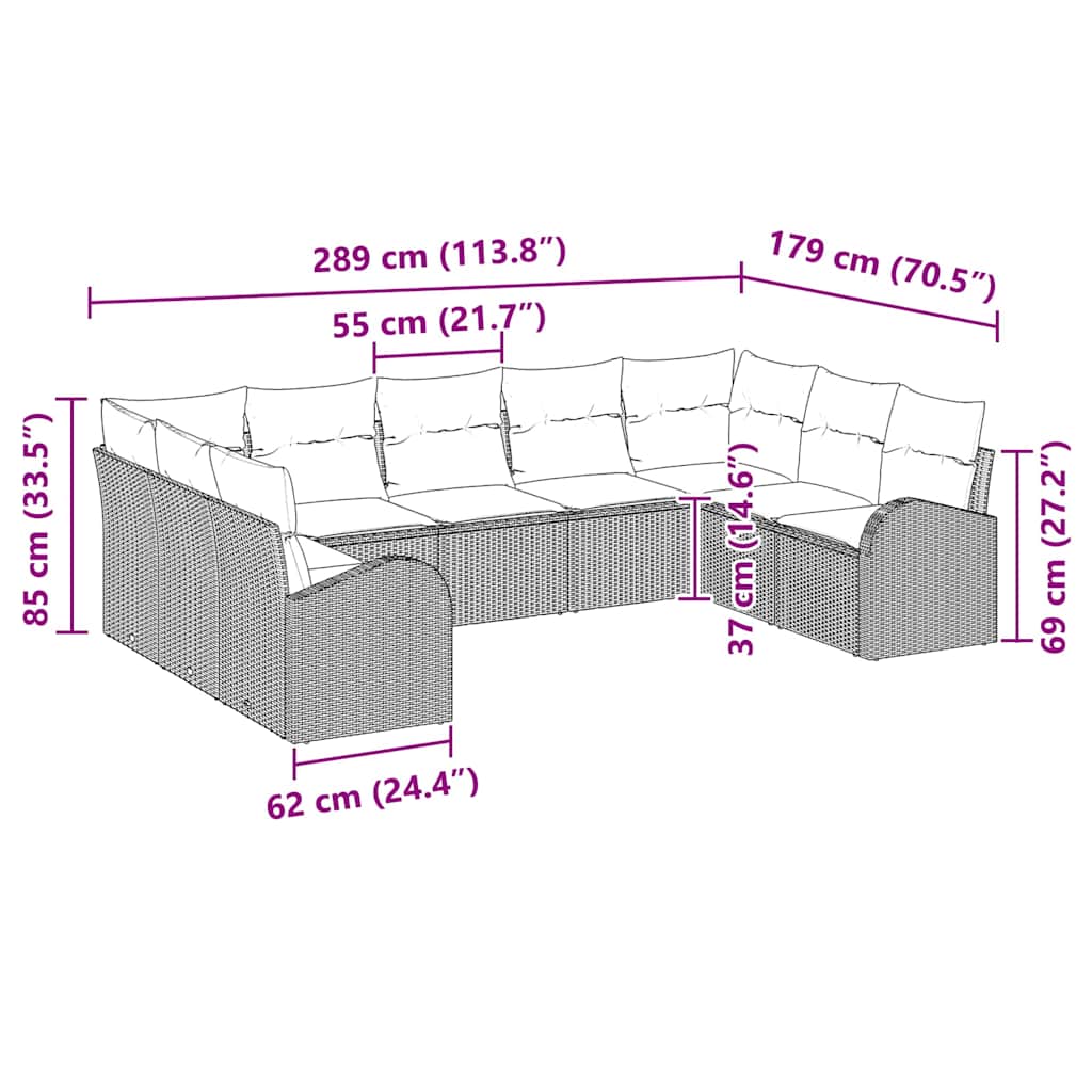 Sofa Sæt med pude 9 pcs Beige Poly Rattan