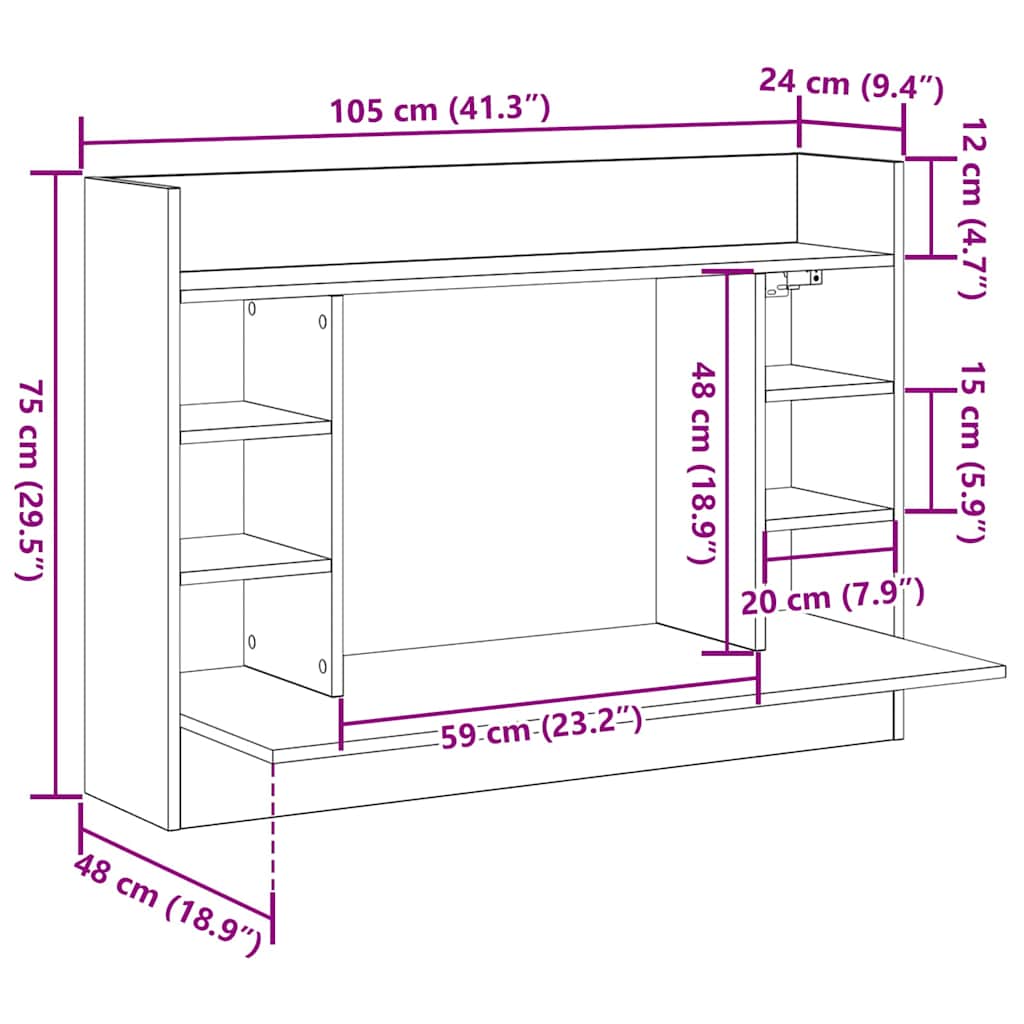 Væghængt skrivebord Sort eg 105 x 48 x 75 cm Konstrueret træ