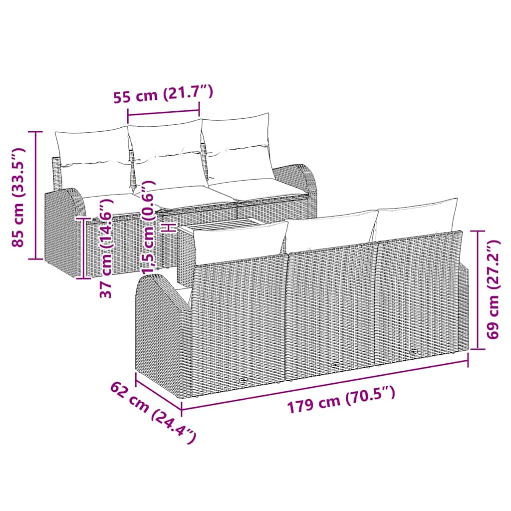 Havesofa Sæt med pude 7 pcs Beige polyrattan