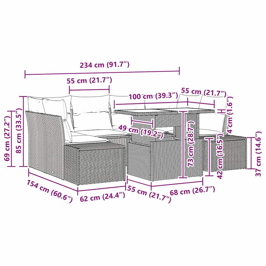 Sofa Sæt 7 stk. Brun og Creme polyrattan