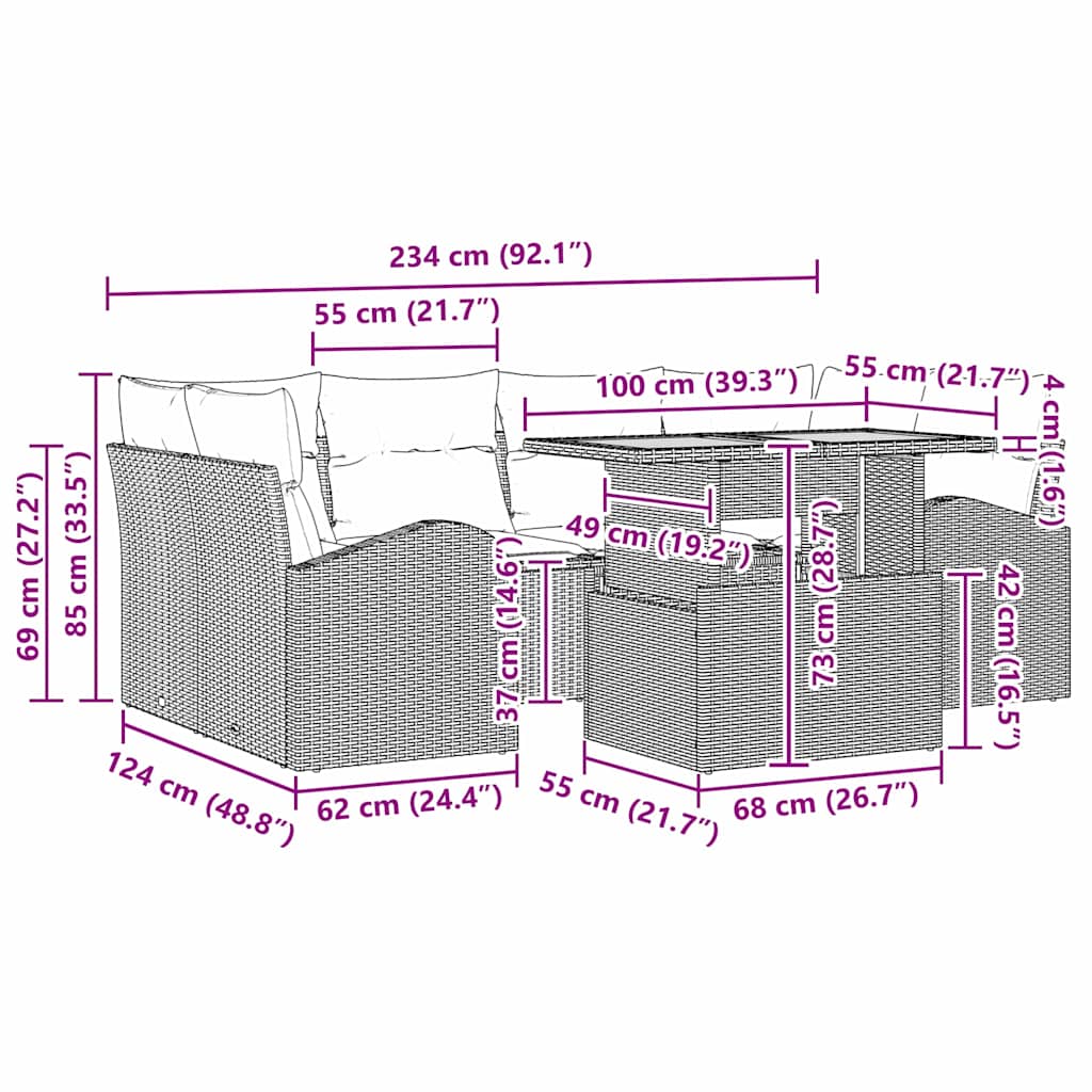 Havesofa Sæt med pude 7 pcs beige og lysegrå