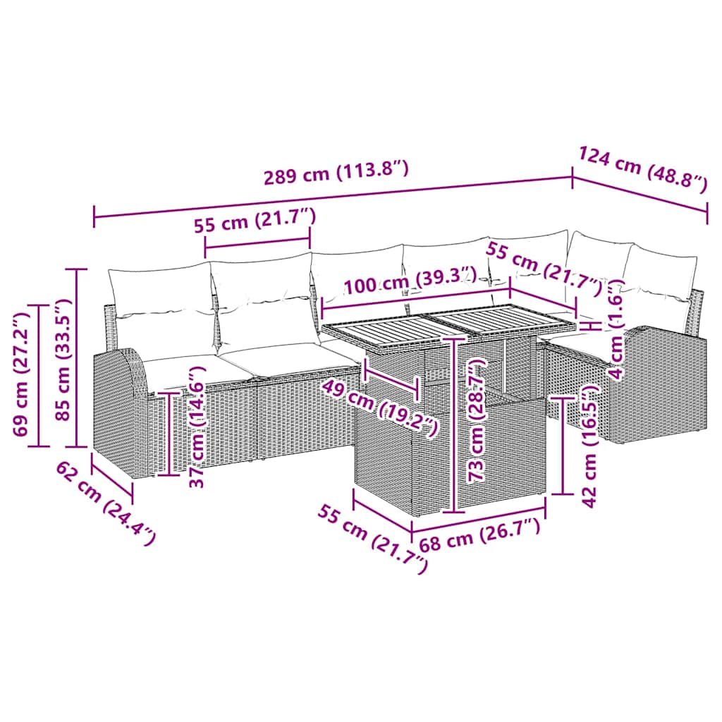 Havesofa Sæt med pude 7 pcs beige og lysegrå
