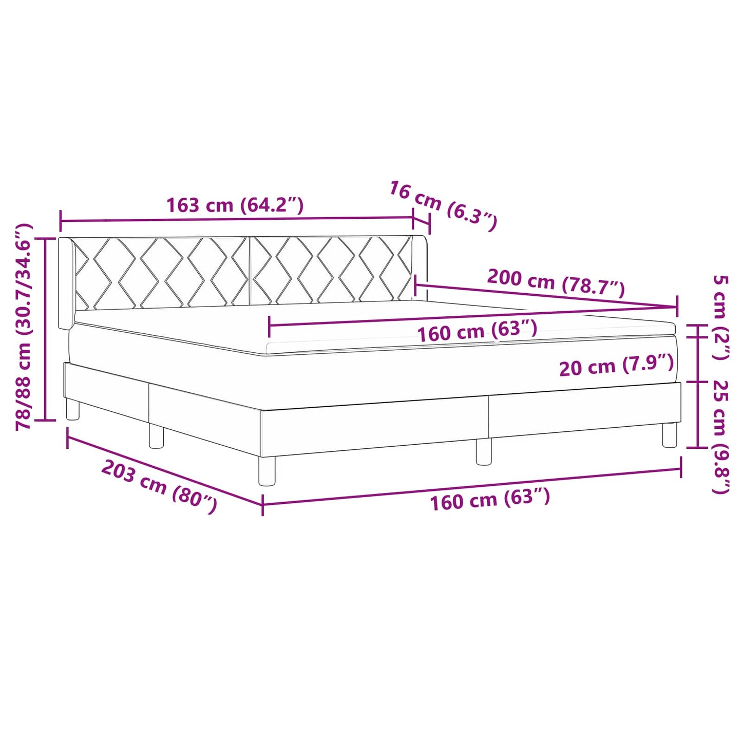 Box spring seng med hovedgærde Sort 200 x 160 cm Stof