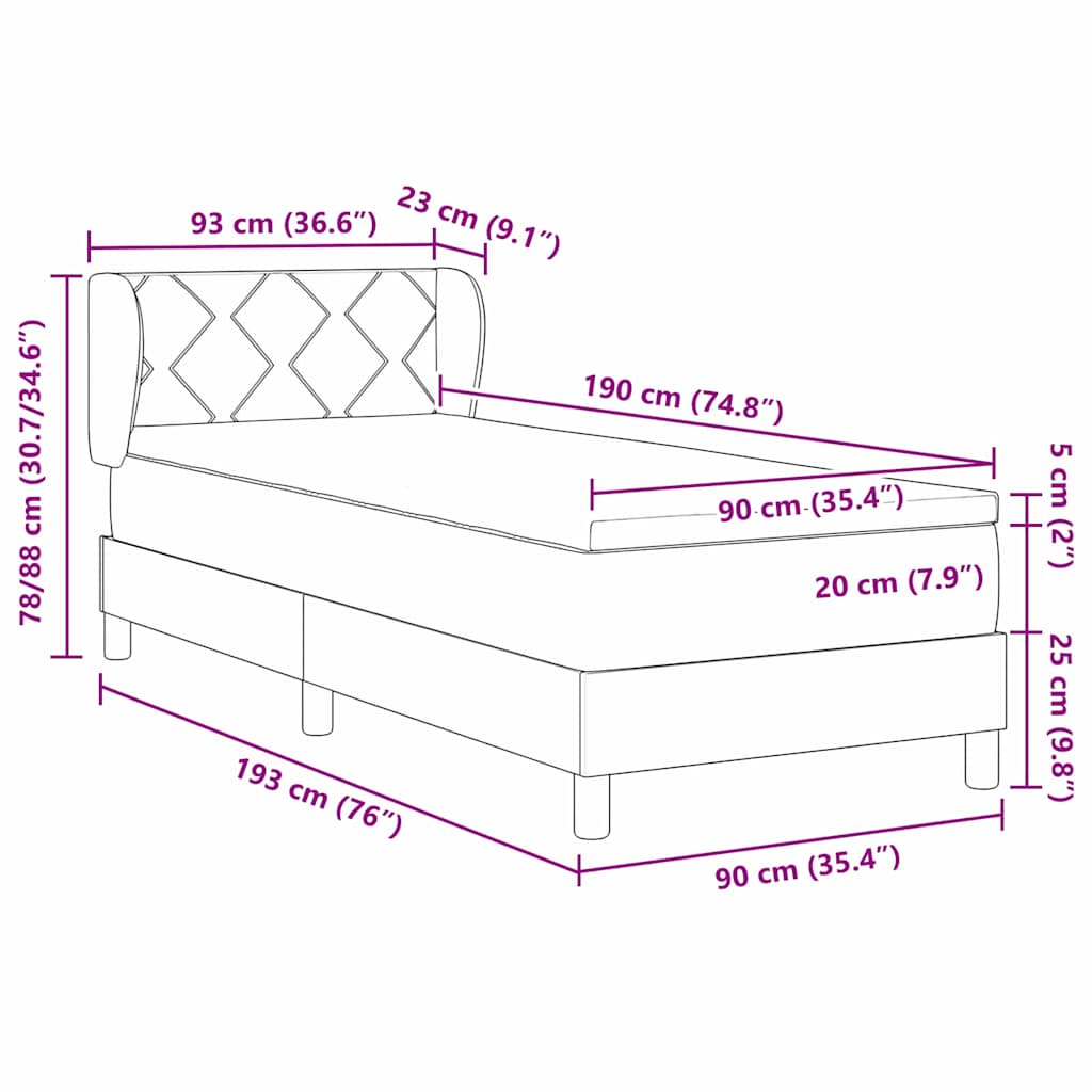 Box spring seng med hovedgærde Lysegrå 190 x 90 cm Fløjl