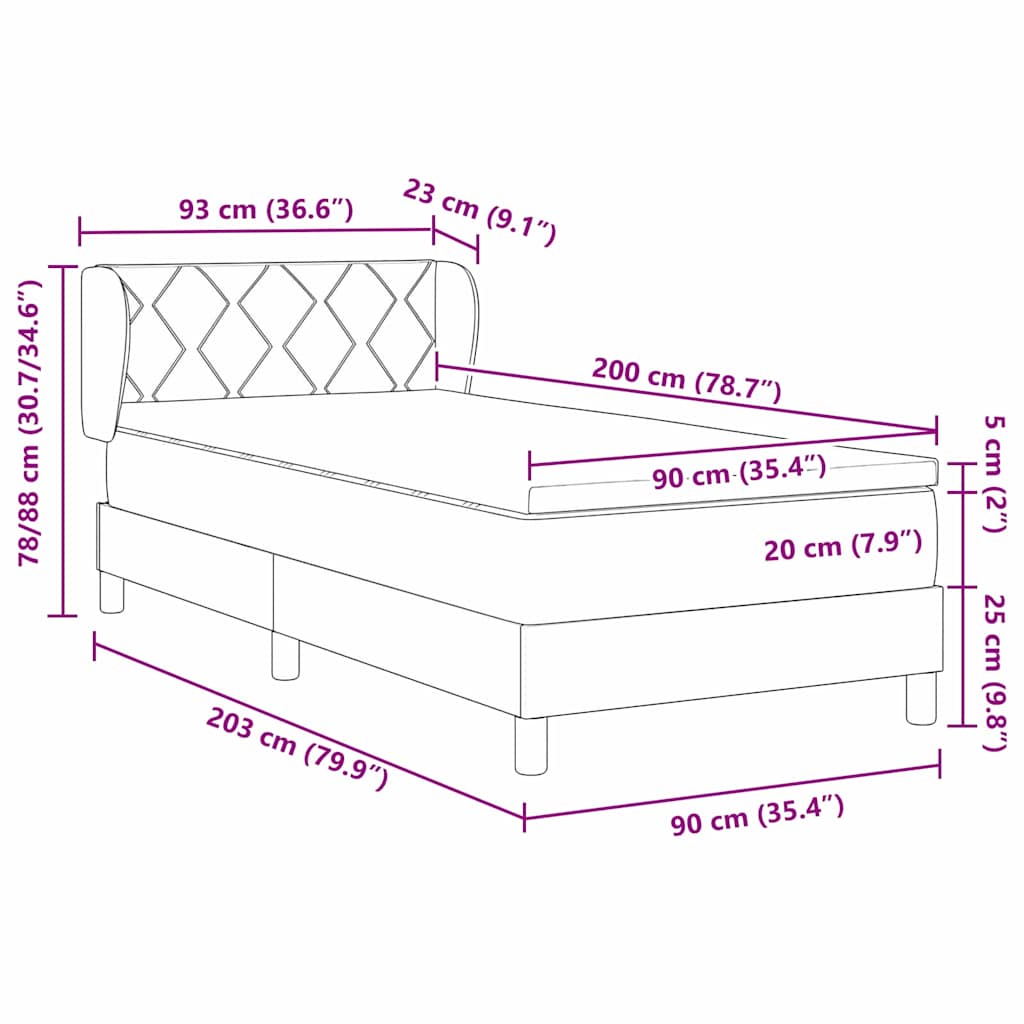 Box spring seng med hovedgærde Mørkegrøn 200 x 90 cm Fløjl