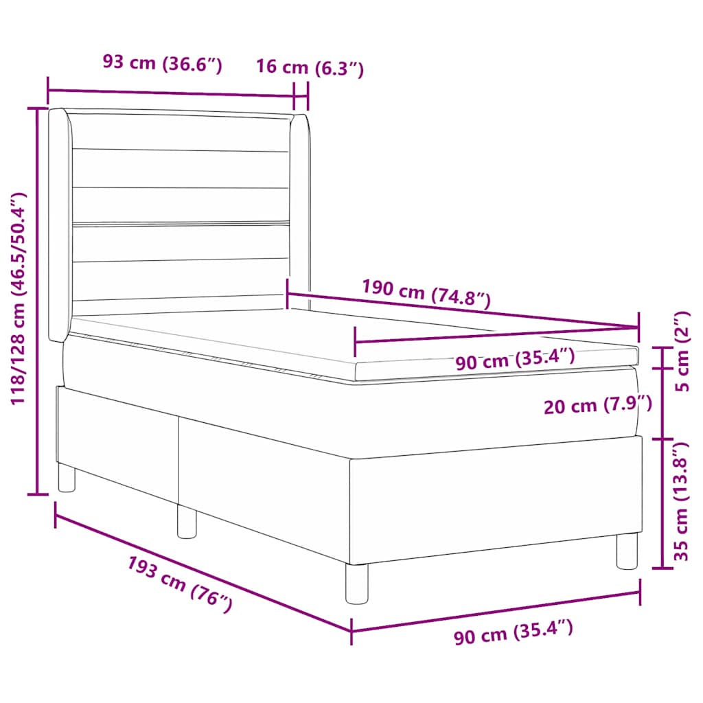 Box spring seng med madras med hovedgærde Blå 90 x 190 cm Stof