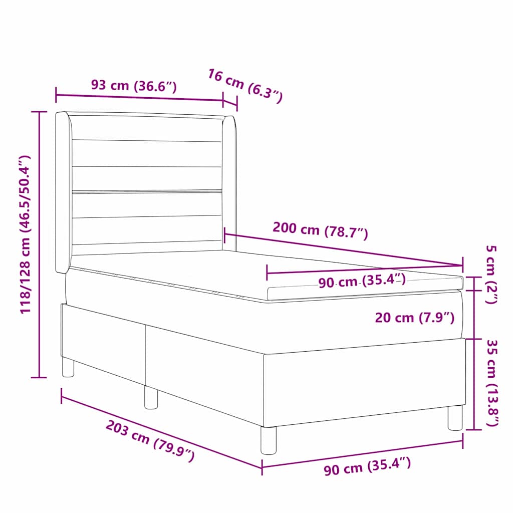 Box spring seng med madras med hovedgærde Blå 90 x 200 cm Stof