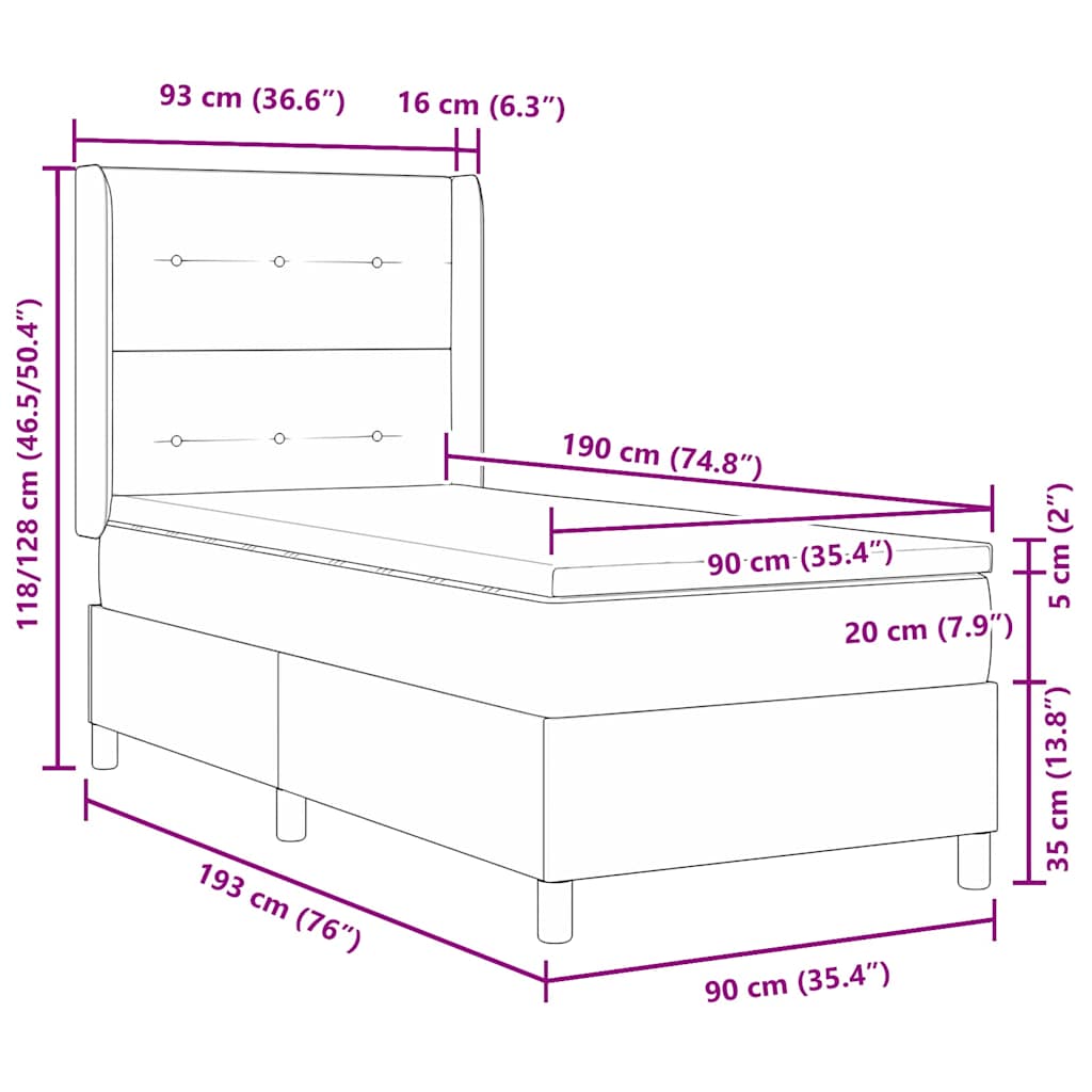 Box spring seng med hovedgærde Sort 90 x 190 cm Stof