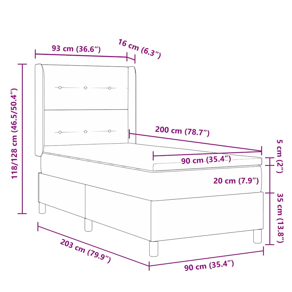 Box spring seng med hovedgærde Lysegrå 90 x 200 cm Stof