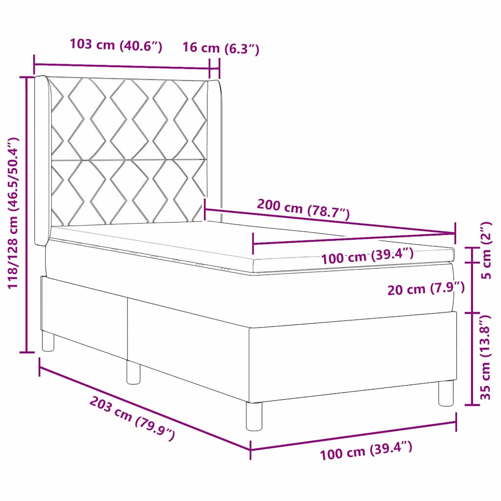 Box spring seng med hovedgærde Blå 100 x 200 cm Stof