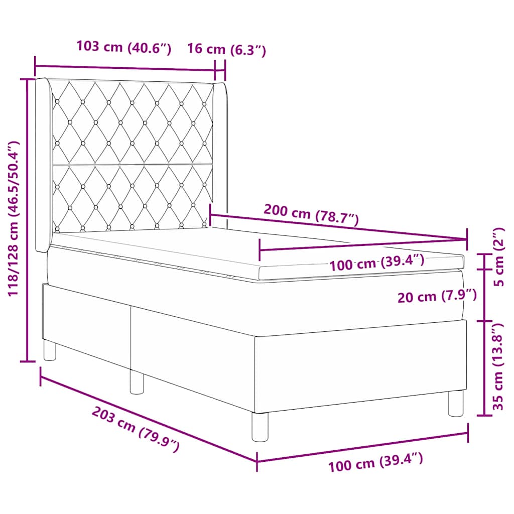 Box spring seng med madras Lysegrå 100 x 200 cm Fløjl