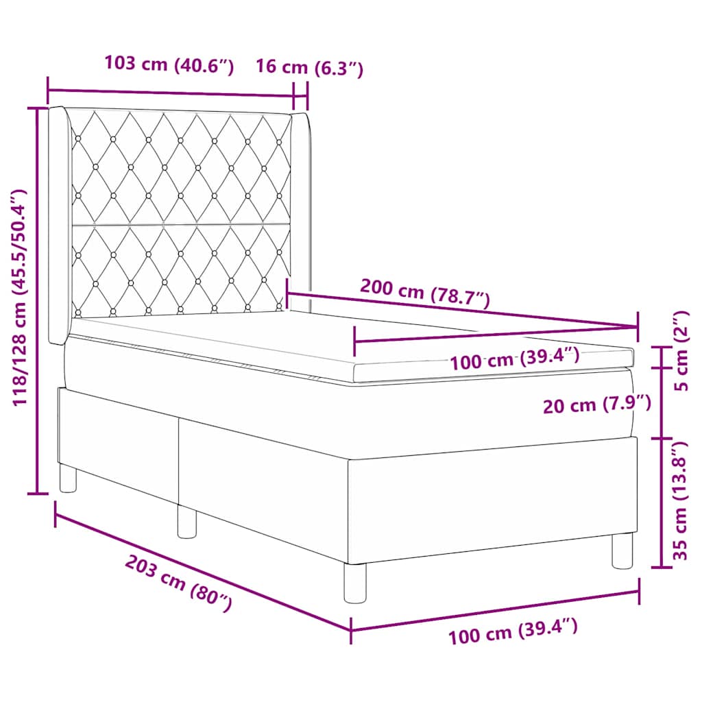Box spring seng med madras Blå 100 x 200 cm Fløjl