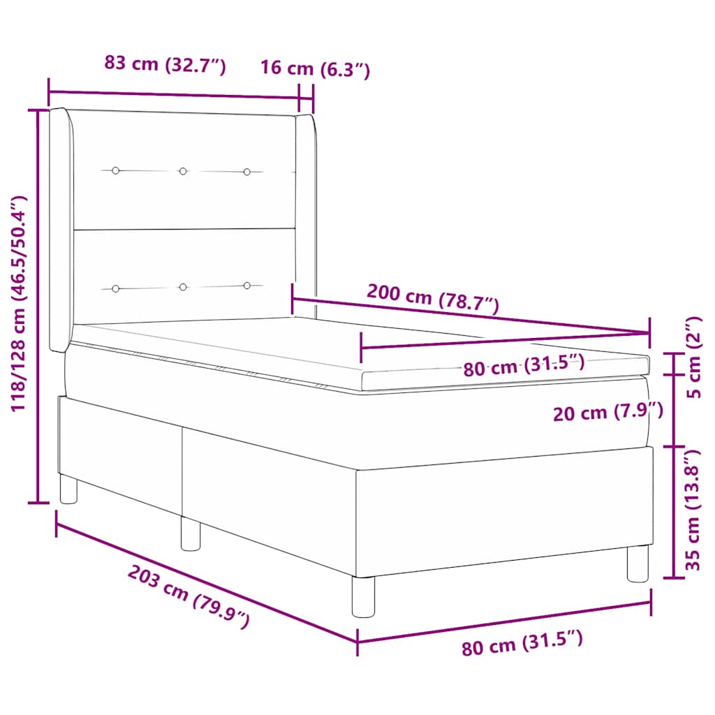 Box spring seng med hovedgærde Lyserød 80 x 200 cm Fløjl