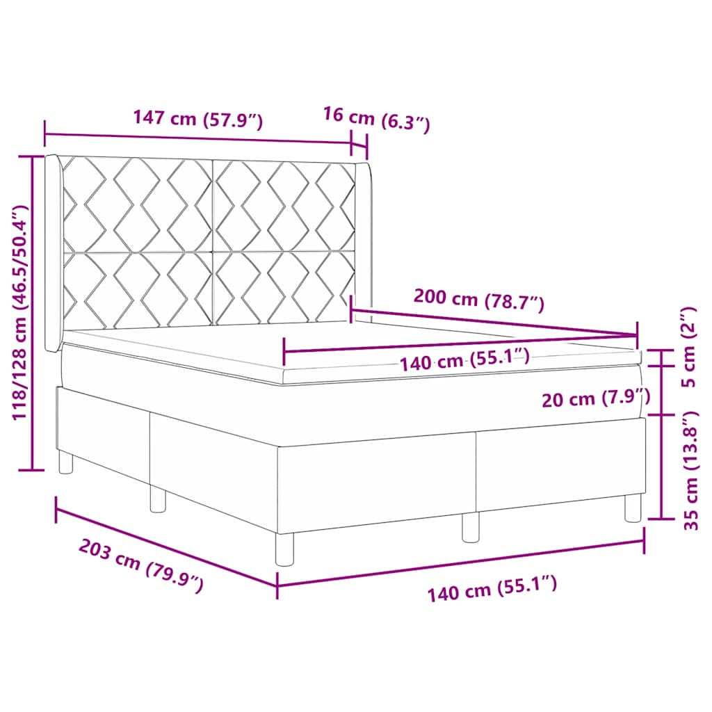 Box spring seng med hovedgærde Mørkegrøn 140 x 190 cm Fløjl