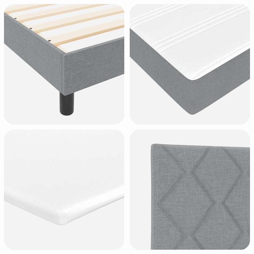 Box spring seng med LED-lysstrimler Lysegrå 200 x 200 cm Stof