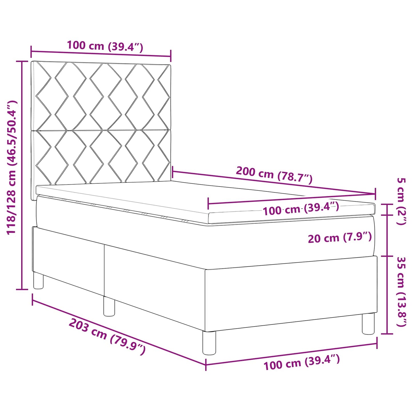 Box spring seng med LED-lysstrimler Gråbrun 100 x 200 cm Stof