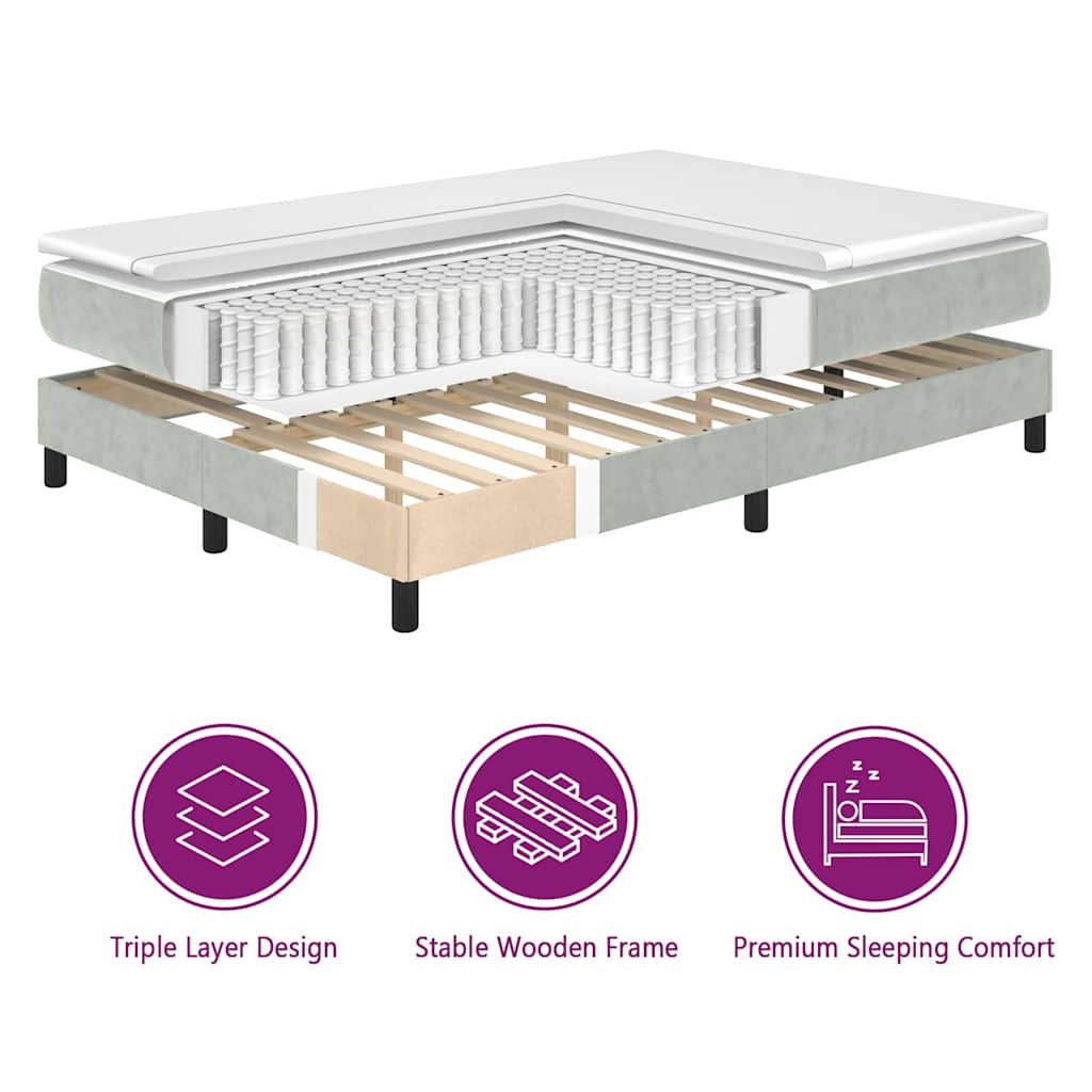 LED Box Spring Bed med madras Lysegrå 90 x 200 cm Fløjl