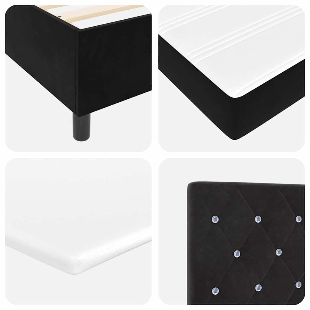 LED Box Spring Bed med madras Sort 160 x 200 cm Fløjl