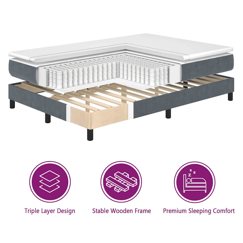 LED Box Spring Bed med hovedgærde Mørkegrå 90 x 200 cm Fløjl