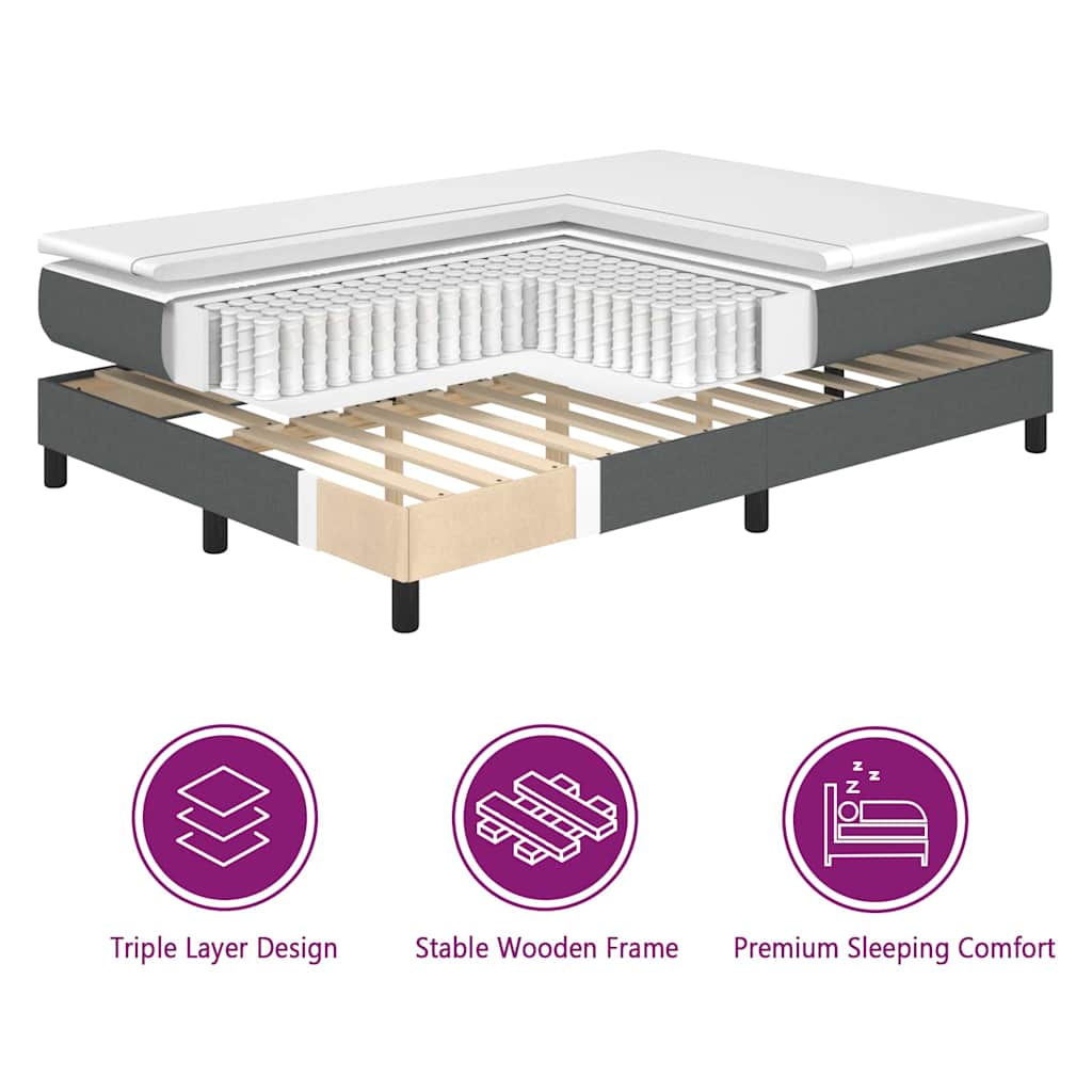 LED Box Spring Bed med hovedgærde Mørkegrå 140 x 200 cm Stof