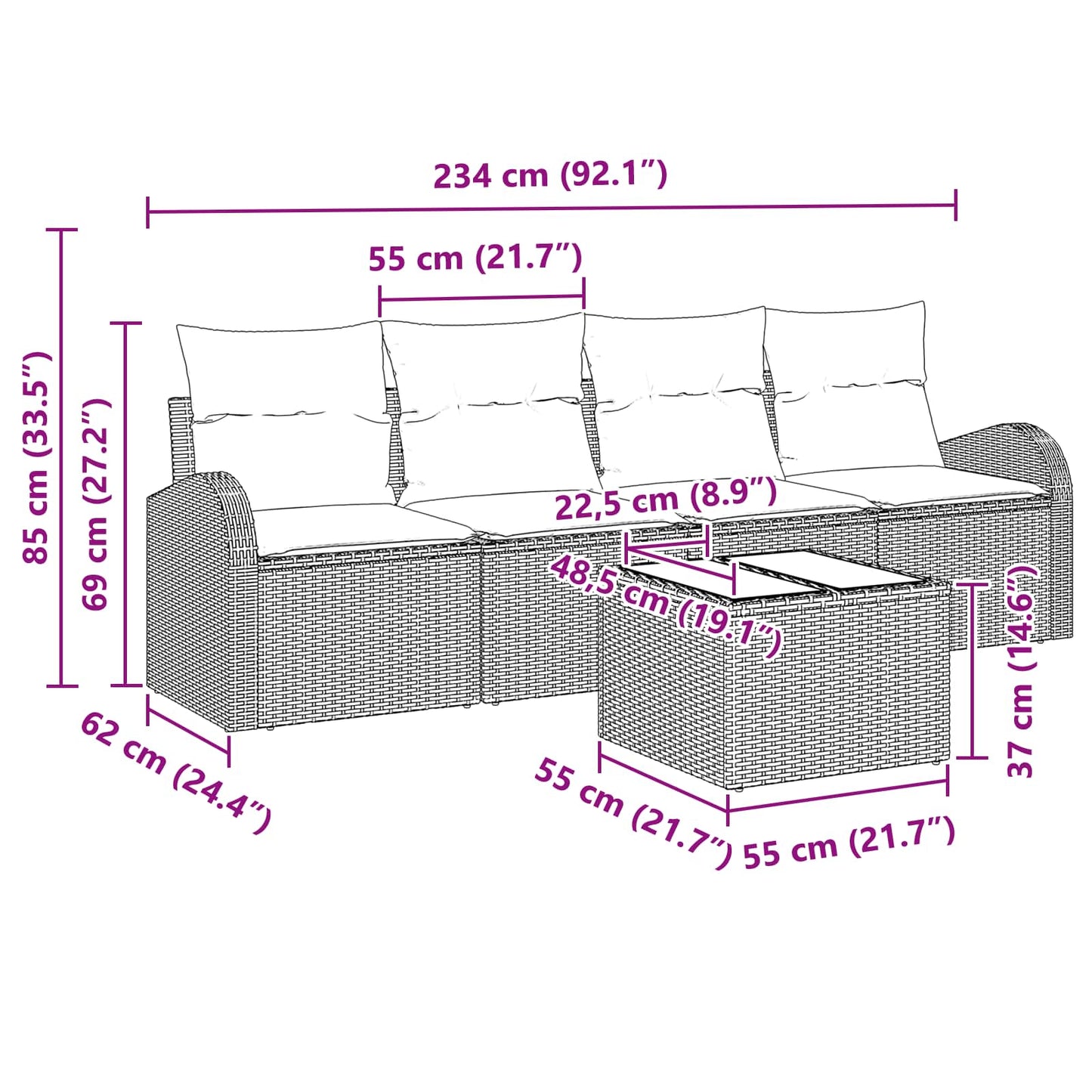 Havesofa Sæt med opbevaring 5 pcs Sort og turkis polyrattan
