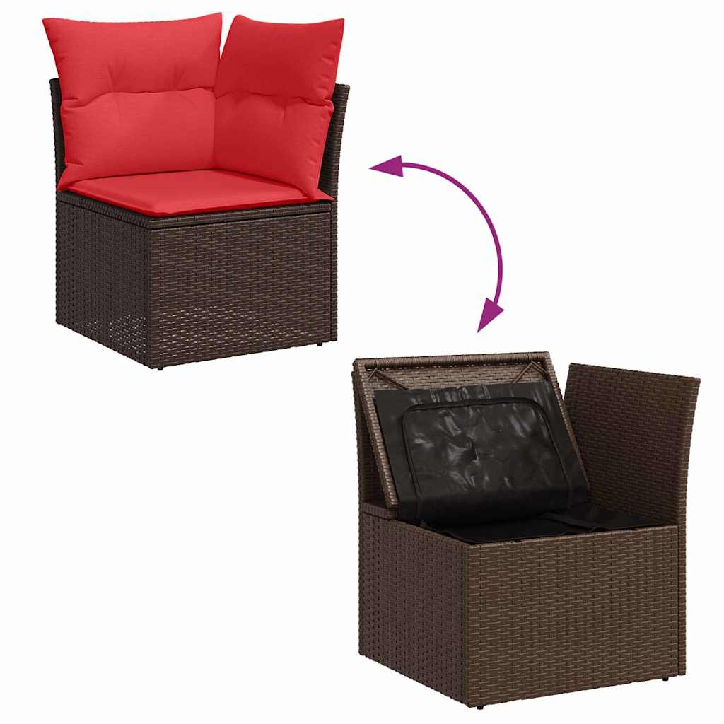 Havesofa Sæt med opbevaring 8 pcs Beige og Rød polyrattan
