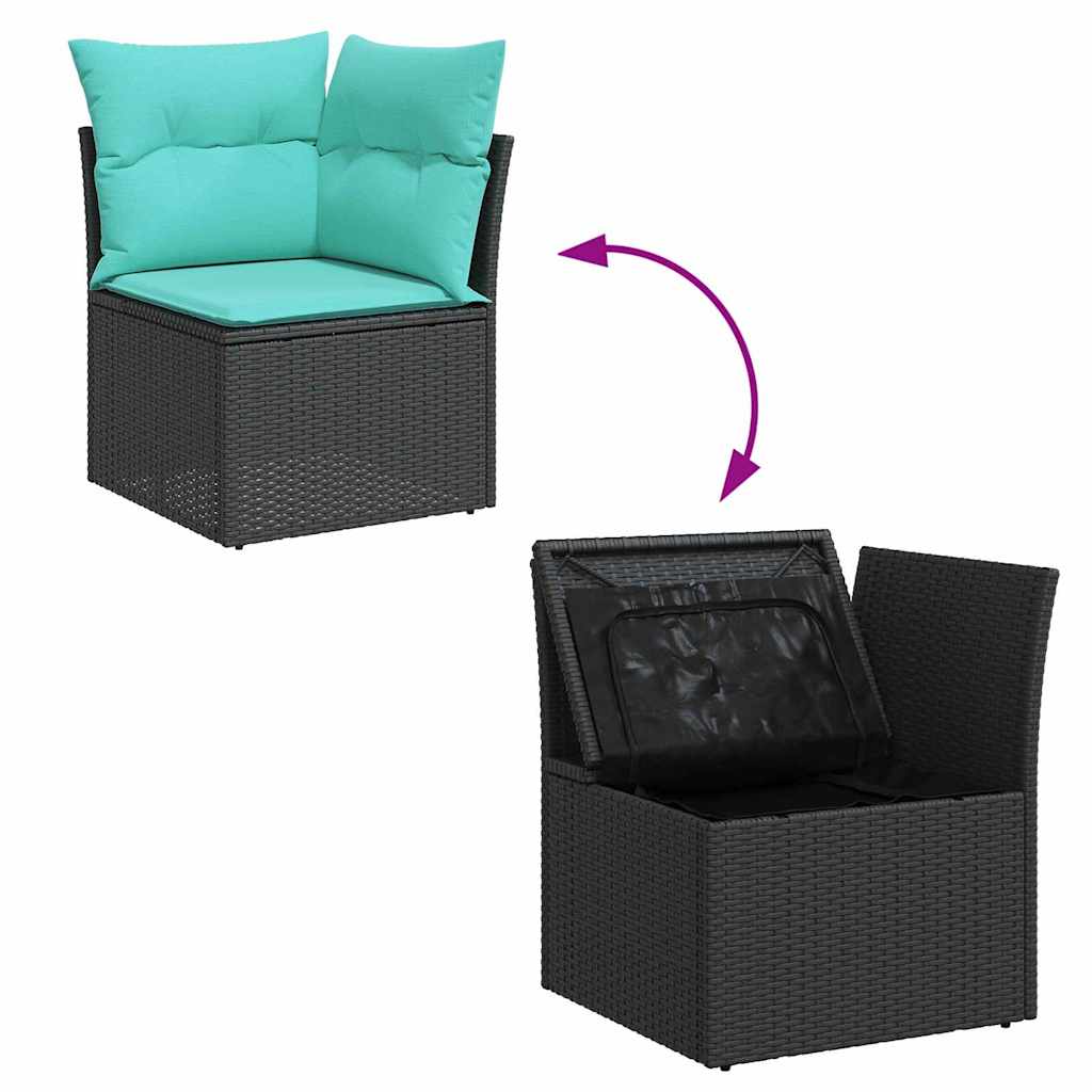 Havesofa Sæt 11 stk. Sort og turkis polyrattan