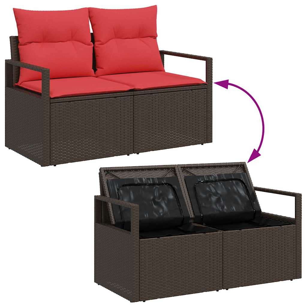 Sofa Sæt 9 stk. Brun og Rød polyrattan