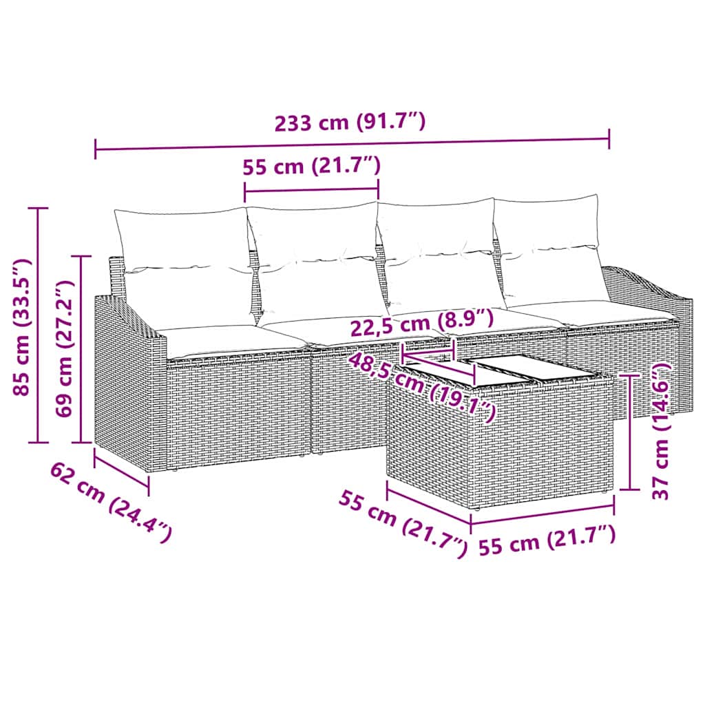 Sofa Sæt med pude med opbevaring 5 pcs Brun og Creme polyrattan