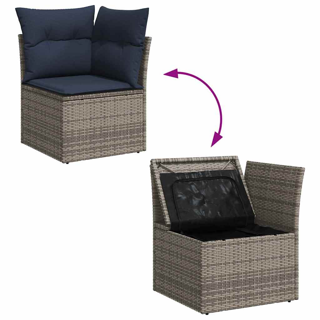 Havesofa Sæt med pude 6 pcs Grå og Marineblå polyrattan