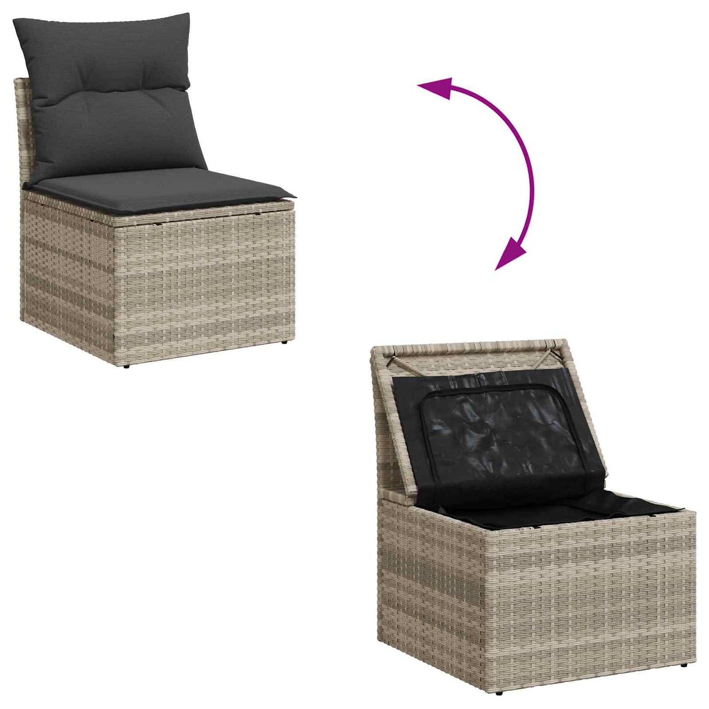 Havesofa Sæt med pude med opbevaring 7 pcs Lysegrå polyrattan