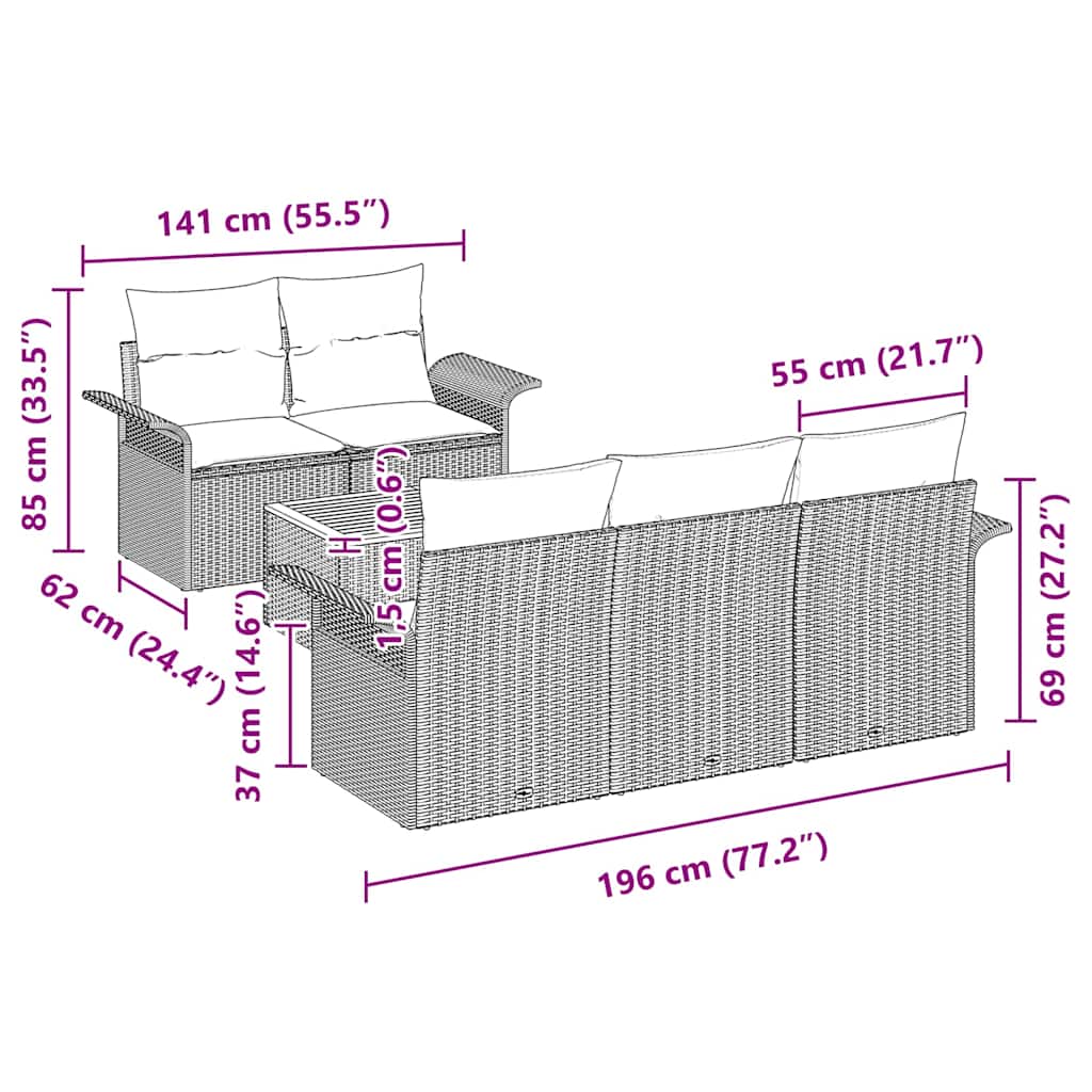 Havesofa Sæt med opbevaring 6 pcs Sort polyrattan