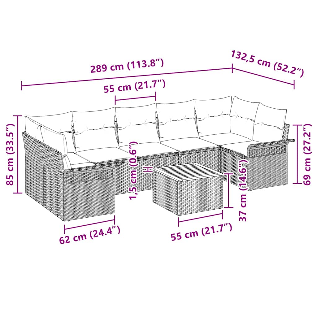 Havesofa Sæt med opbevaring 8 pcs Beige og creme polyrattan