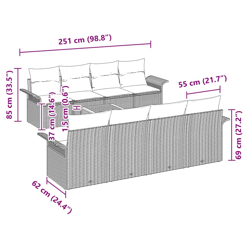Havesofa Sæt med opbevaring 9 pcs Beige og lys grå polyrattan