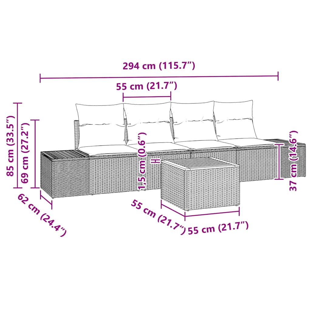 Havesofa Sæt med opbevaring 5 pcs Sort og Cream polyrattan