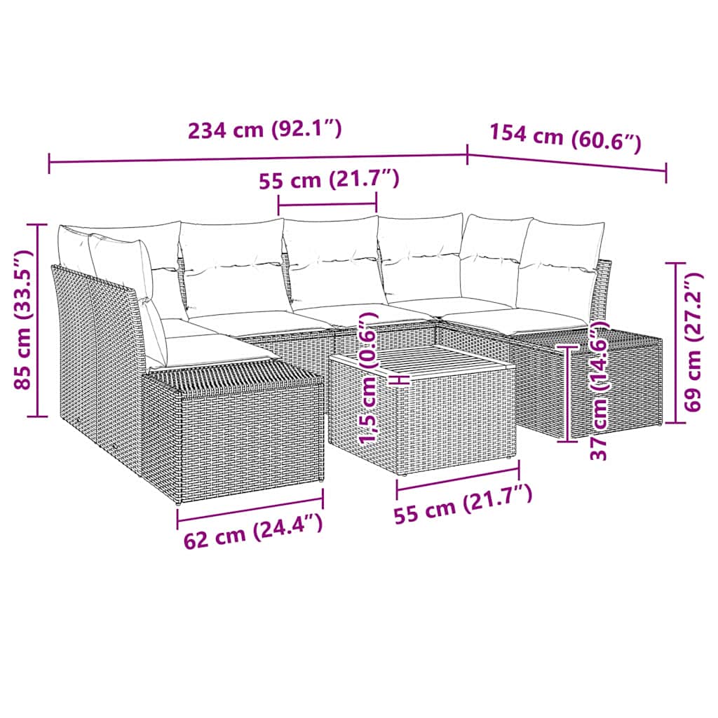 Havesofa Sæt med opbevaring 7 pcs Sort og Cream polyrattan