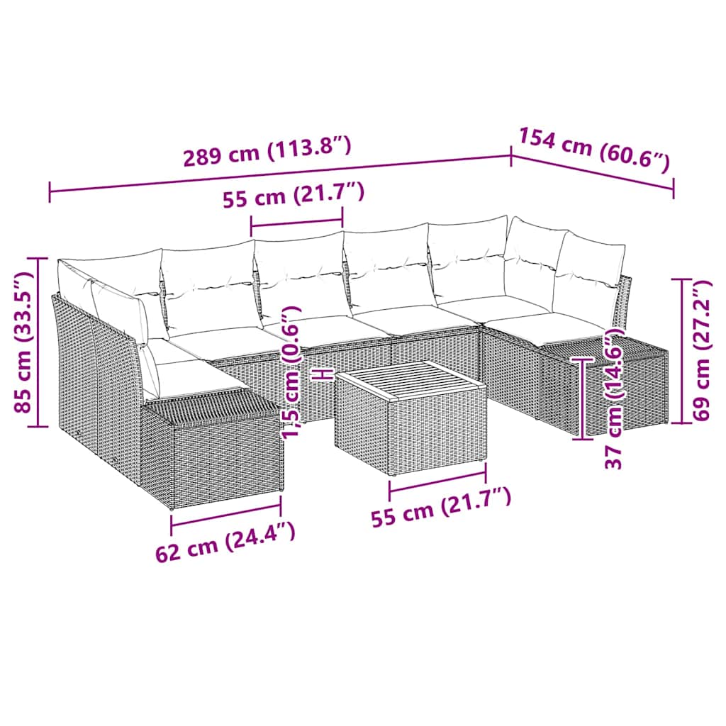 Havesofa Sæt med opbevaring 8 pcs Grå polyrattan