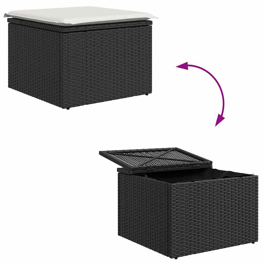 Havesofa Sæt med pude 4 pcs Sort og Cream Poly Rattan