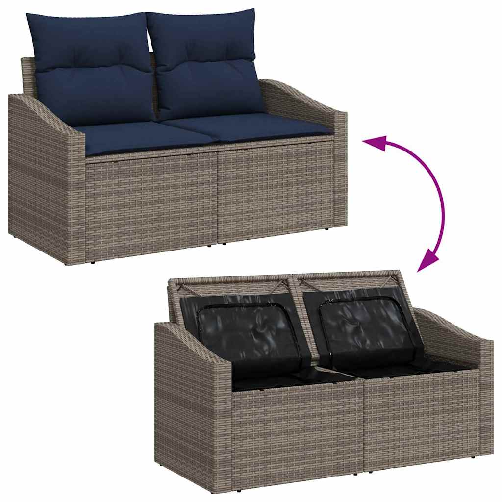 Havesofa Sæt med pude med opbevaring 7 pcs Grå og Marineblå