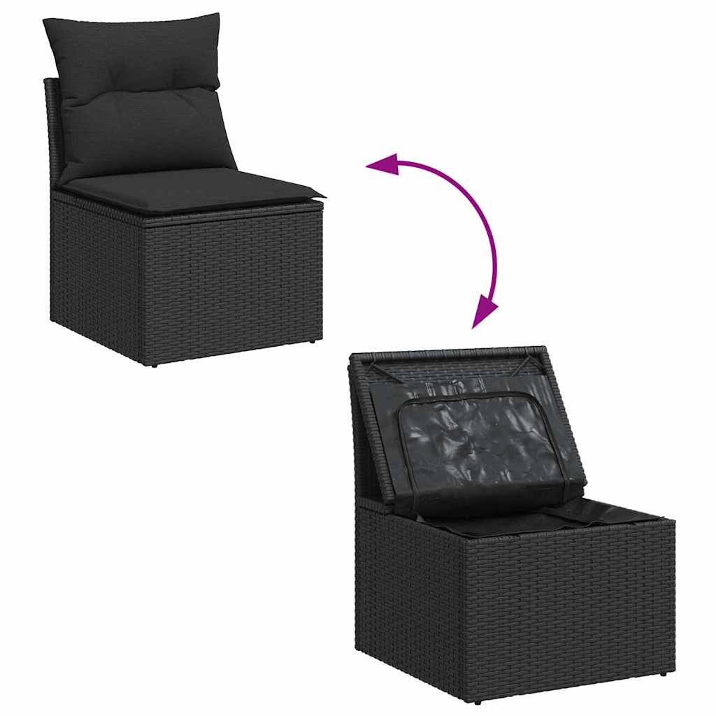 Havesofa Sæt 5 stk. Sort polyrattan, Pulverlakeret stål