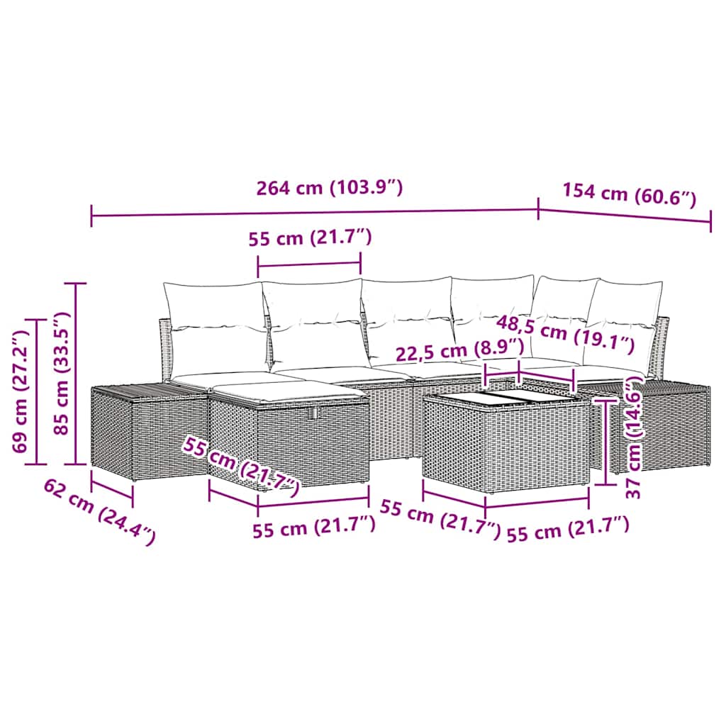 Havesofa Sæt 7 stk. Beige polyrattan