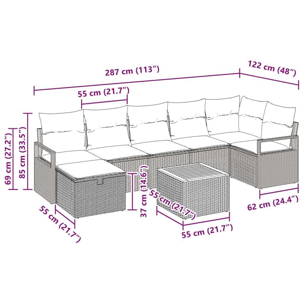 Havesofa Sæt 8 stk. Beige polyrattan