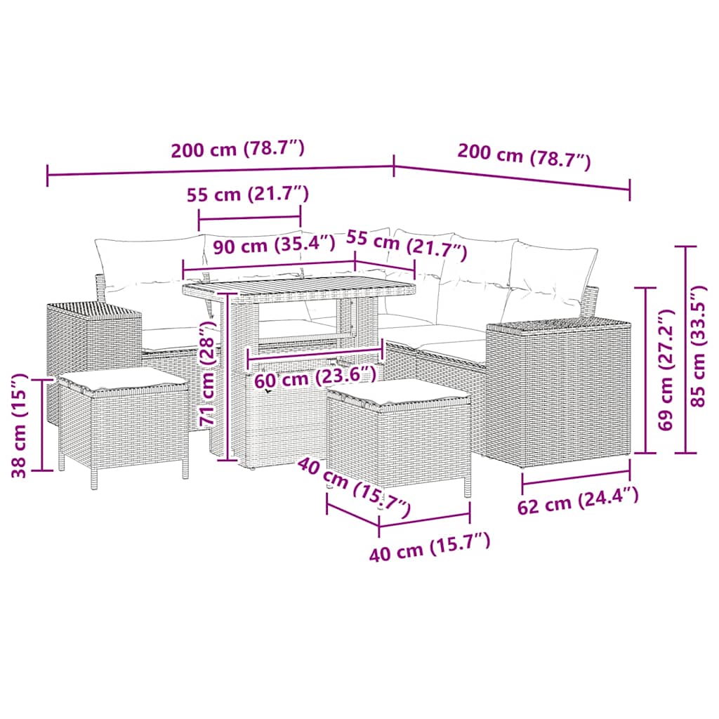 Havesofa Sæt 8 stk. Beige polyrattan