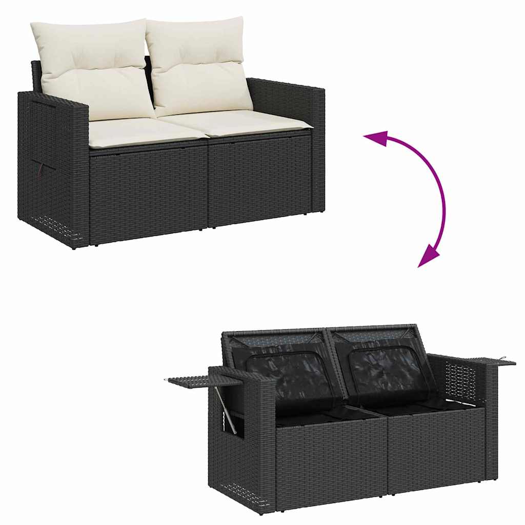 Havesofa Sæt med pude med opbevaring 10 pcs Sort og cremefarvet