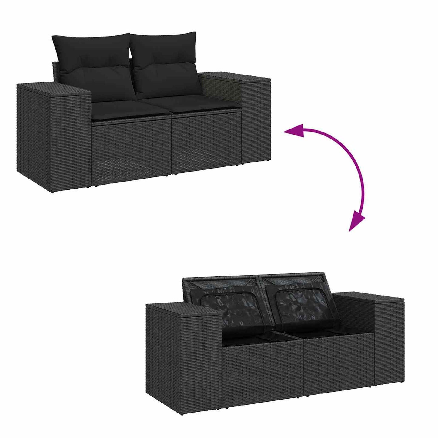 Havesofa Sæt med pude 13 pcs Sort polyrattan
