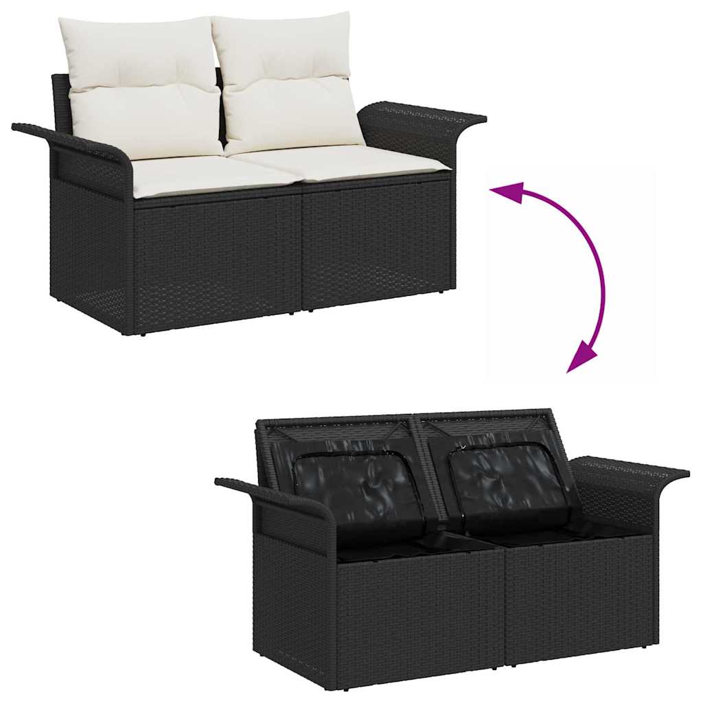 Havesofa Sæt med pude med opbevaring 8 pcs Sort og Cream