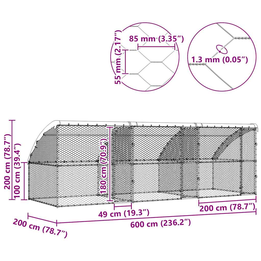 Hundehus 3 pcs Sølv 6 x 2 x 2 m Galvaniseret stål