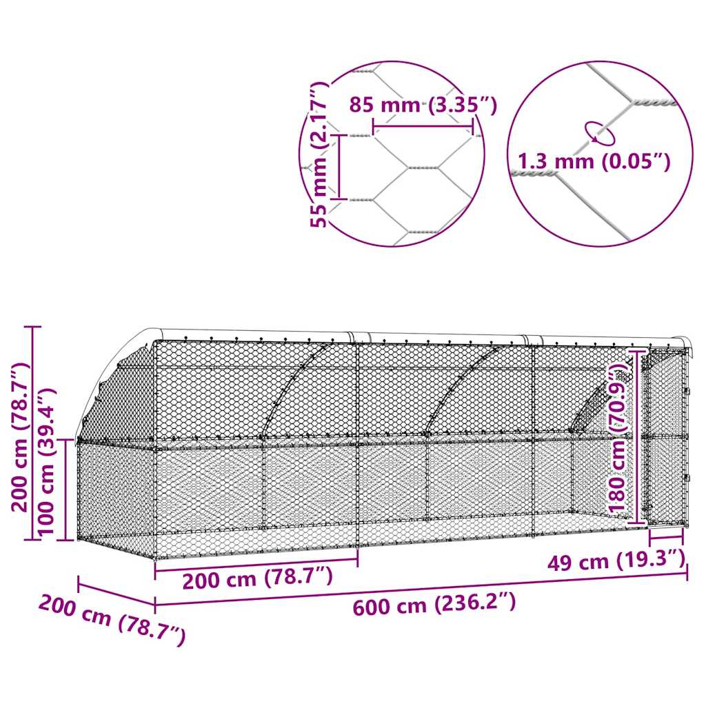 Hundehus 3 pcs Sølv 6 x 2 x 2 m Galvaniseret stål