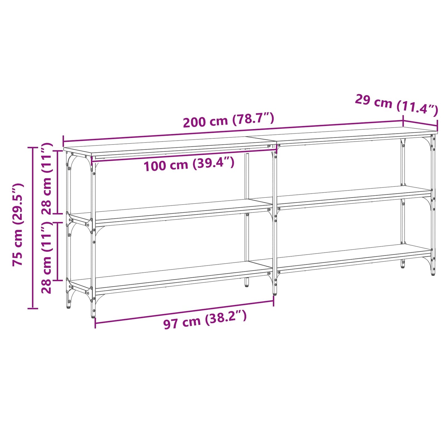 Konsolbord artisan eg 200 x 29 x 75 cm Samlet træ og metal
