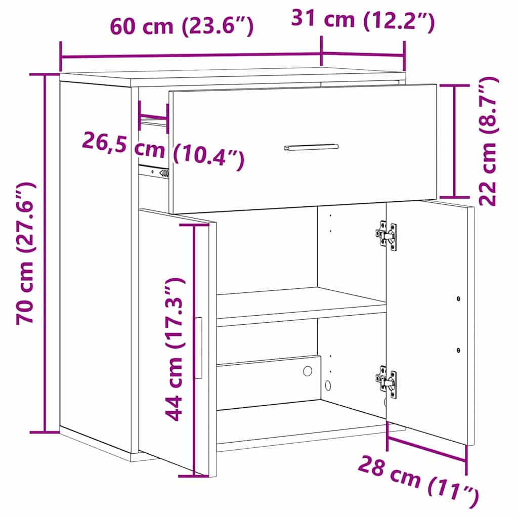 Sideboard Sort eg 60 x 31 x 70 cm Konstrueret træ